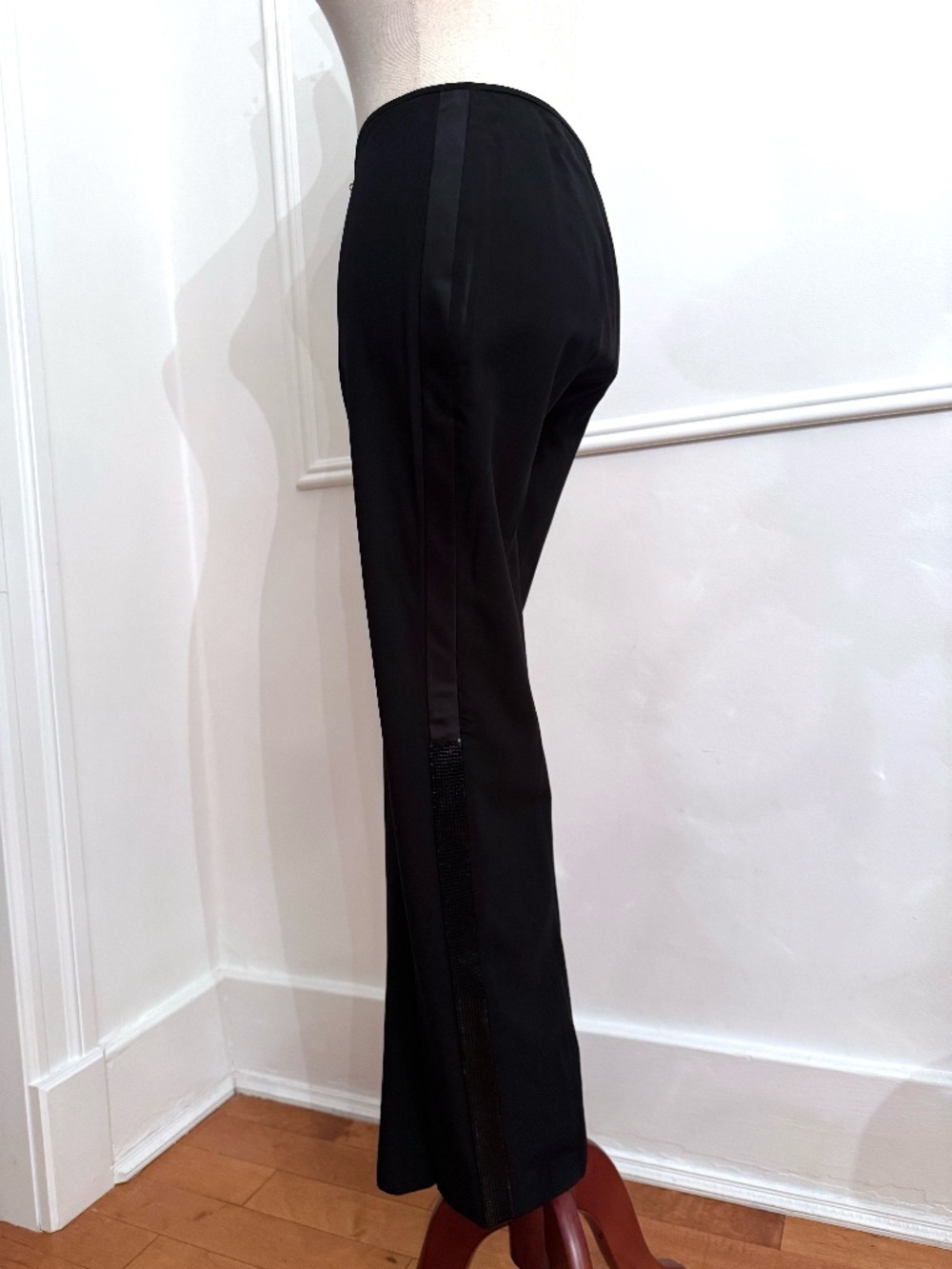 Vintage 90s Gianni Versace Couture Black Tuxedo Pants Metal Mesh Stripe IT 40